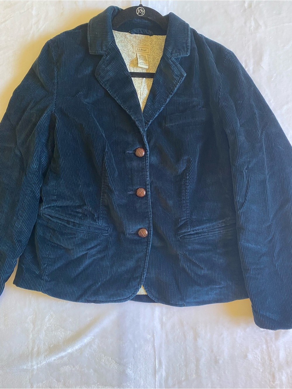 L.L. Bean Women’s Cotton Navy Blue Corduroy Blazer with Wood Buttons Size 14 Reg